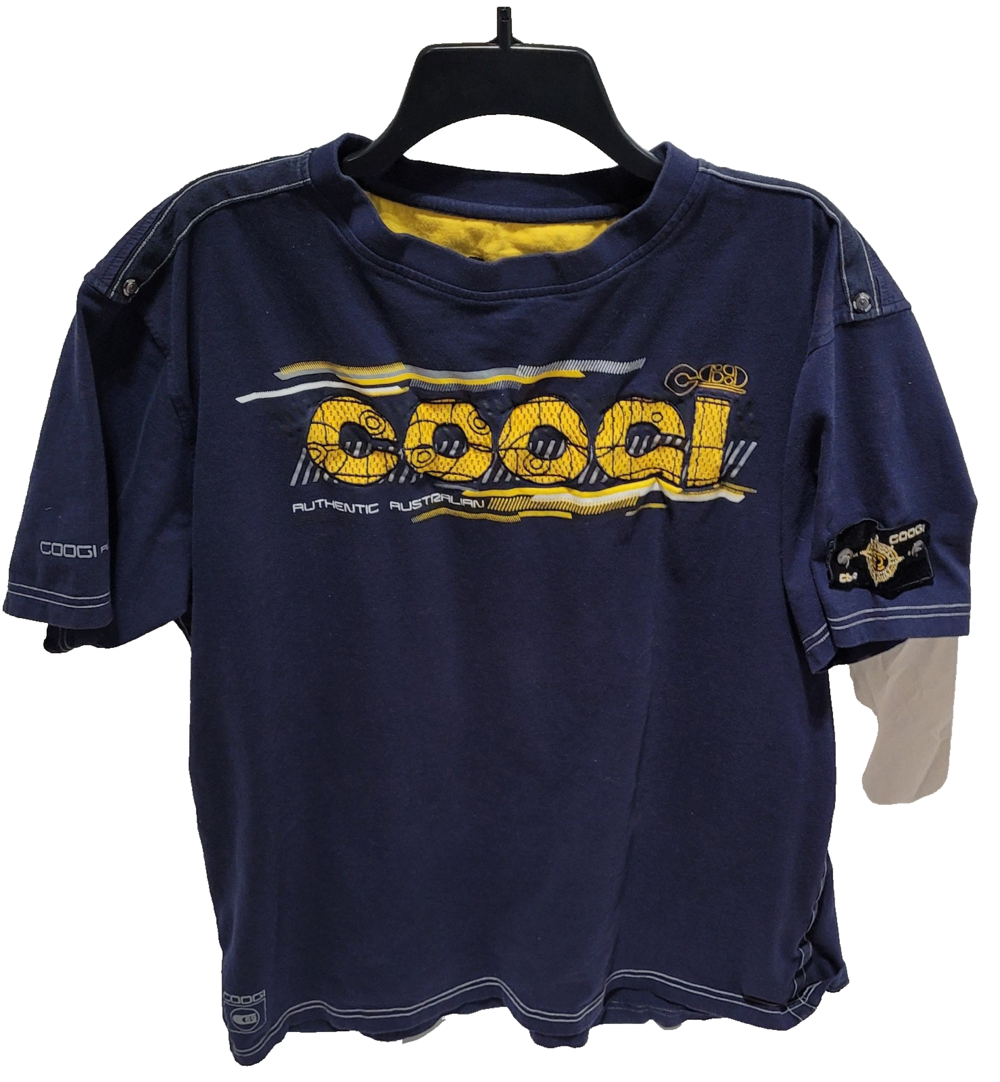 Coogi Shirt Mens 3XL Navy Blue Yellow Graphic Australia Patch Urban Streetwear